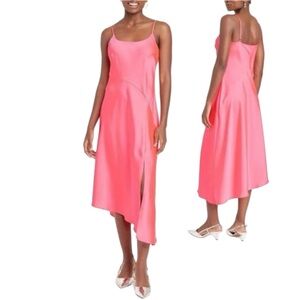 A New Day Bright Pink Asymmetrical Satin Slip Dress